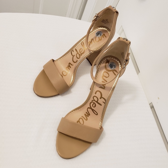 EC Sam Edelman Nude Ankle Strap "Yaro" Block Heel Sandals Size 9.5 Leather - Picture 4 of 14